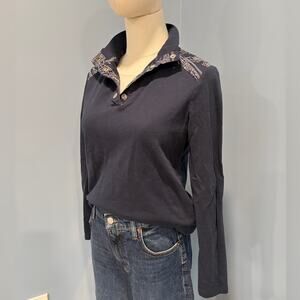 Brooks Brothers Navy Snap Henley Long Sleeve Top Women’s Small Nautical Print